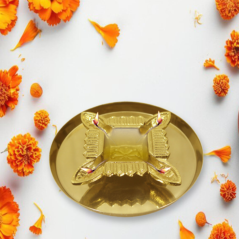 Aluminium Diya With Plate For Pooja And Gift