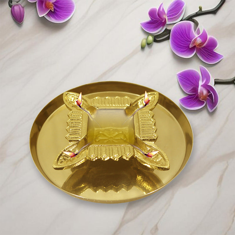 Aluminium Diya With Plate For Pooja And Gift