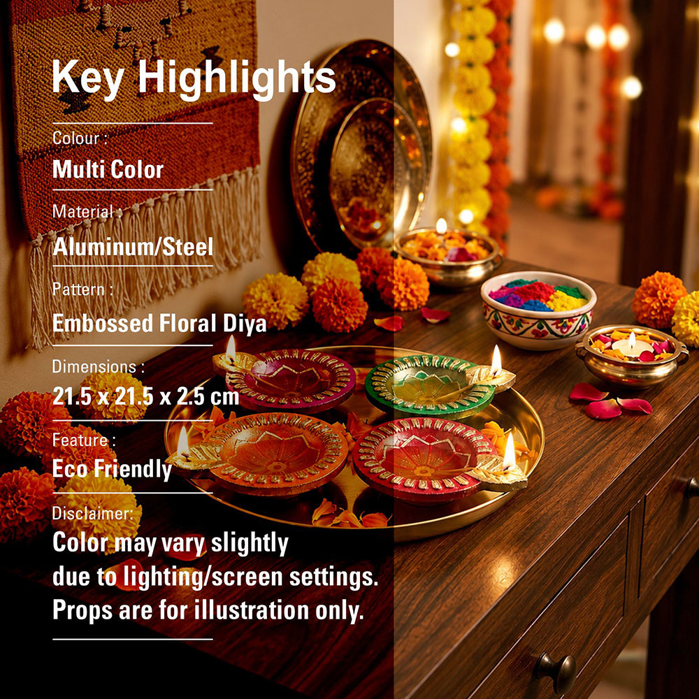 Aluminium 4 Diya With Plate For Pooja And Gift