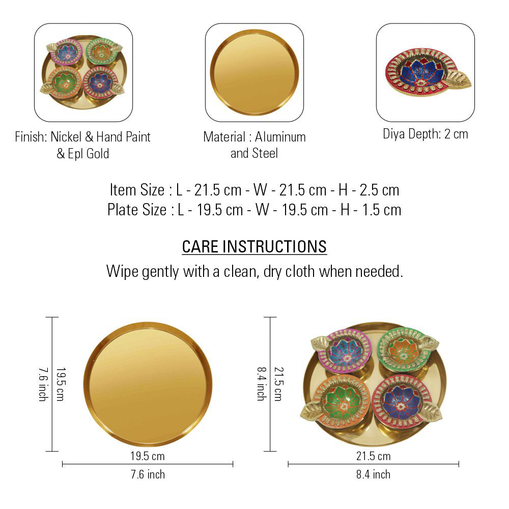 Aluminium 4 Diya With Plate For Pooja And Gift