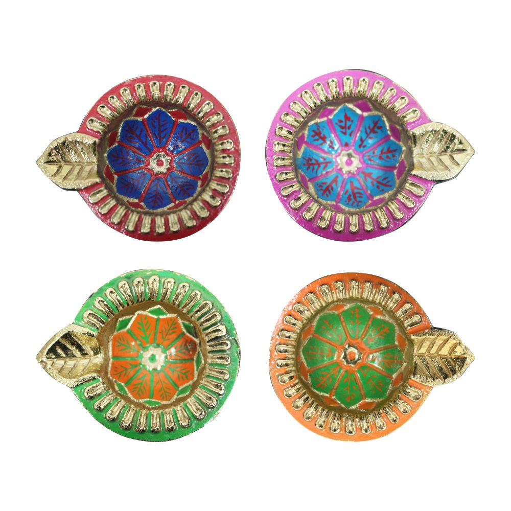 Aluminium 4 Diya With Plate For Pooja And Gift