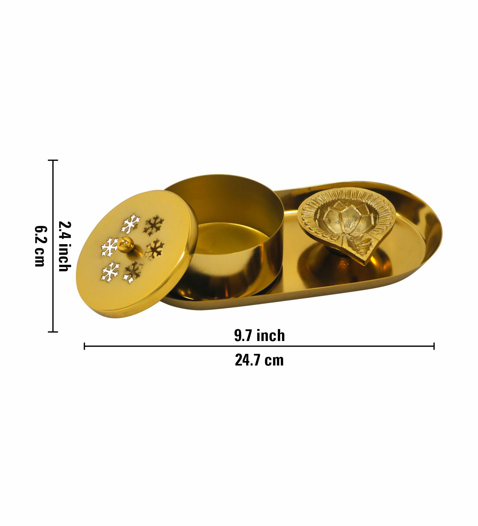 Aluminium Diya With Kumkum Box And Plate For Pooja And Gift