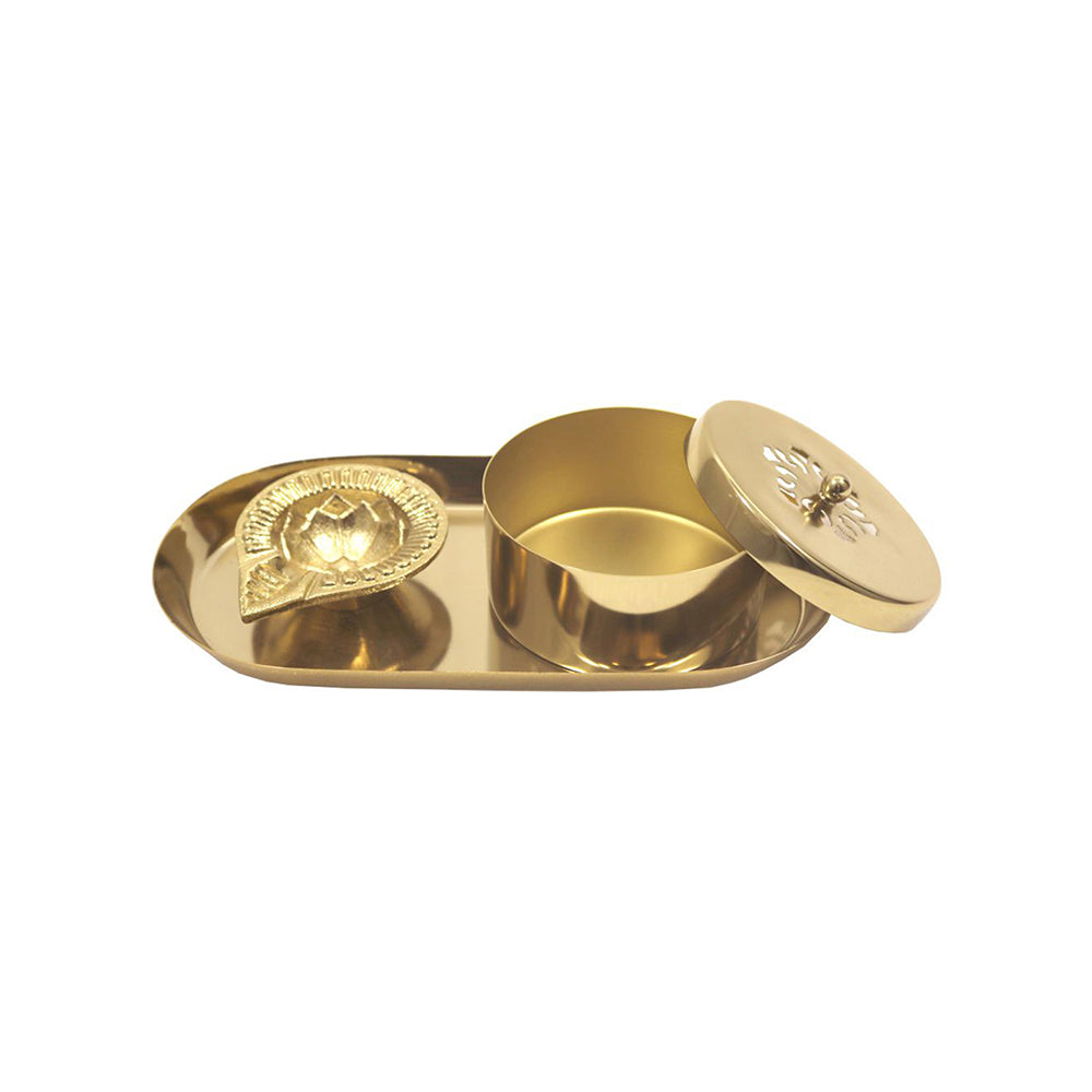 Aluminium Diya With Kumkum Box And Plate For Pooja And Gift