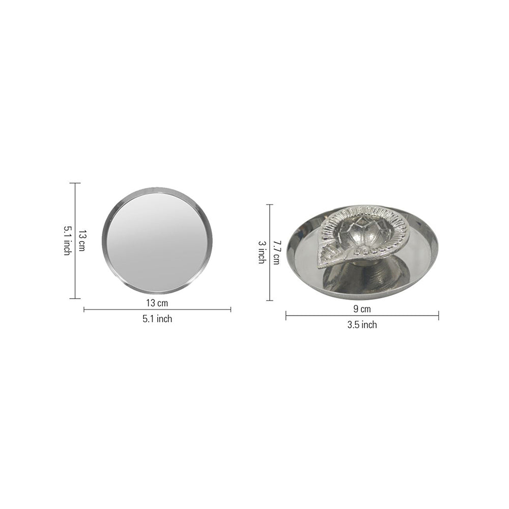 Metal Diya With Plate - Silver