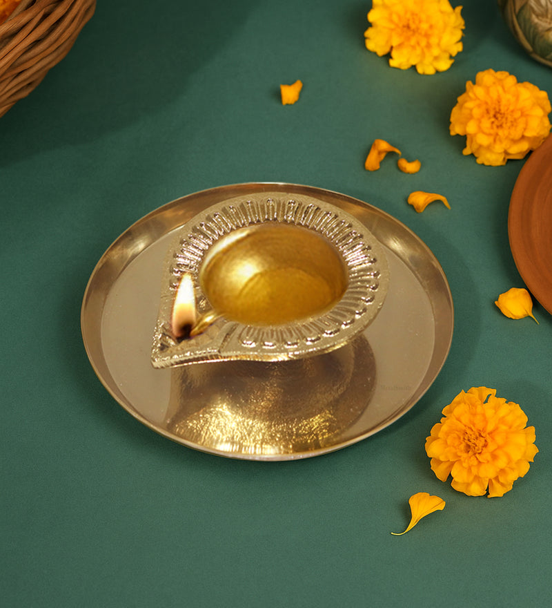 Aluminium Diya With Plate For Pooja And Gift