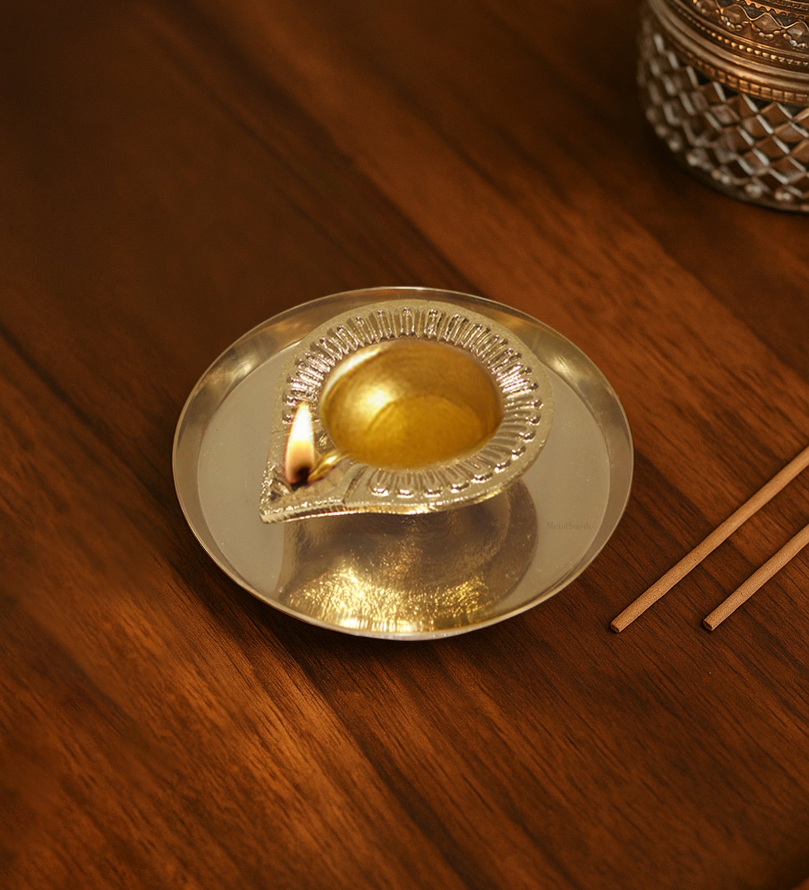Aluminium Diya With Plate For Pooja And Gift
