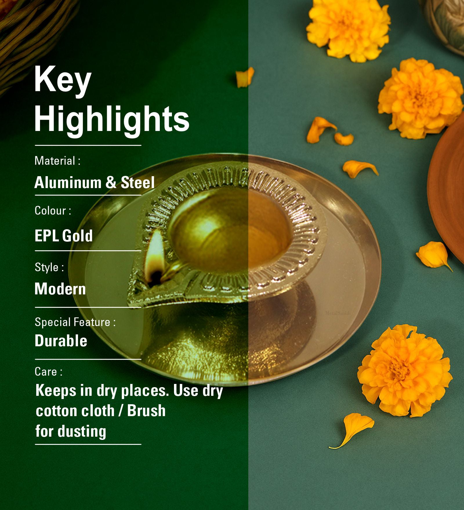 Aluminium Diya With Plate For Pooja And Gift