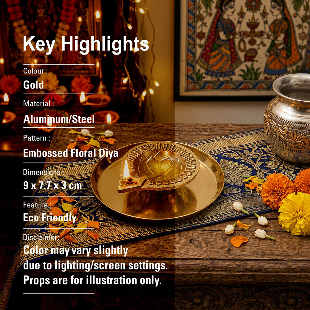 Metal Diya With Plate - Gold