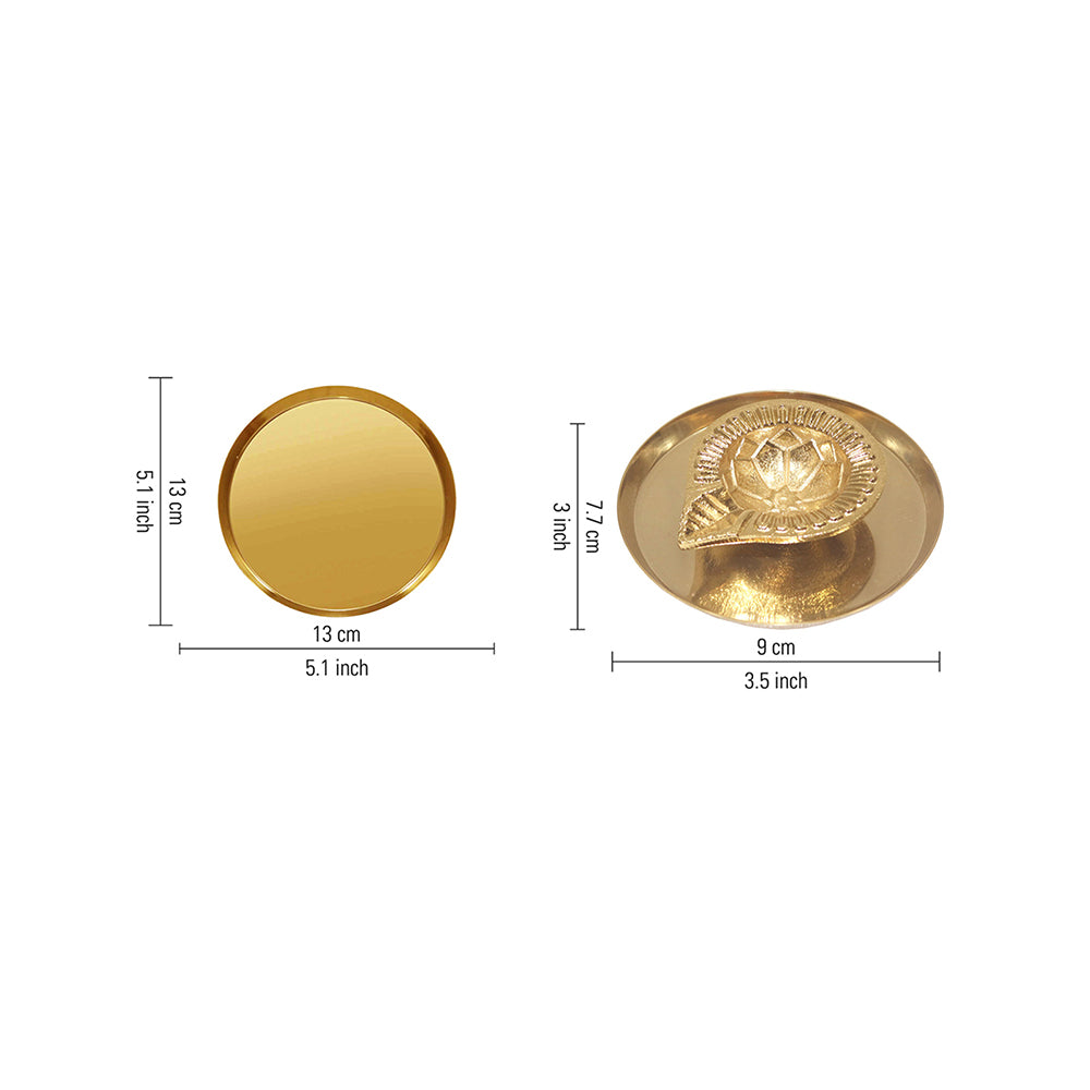 Metal Diya With Plate - Gold