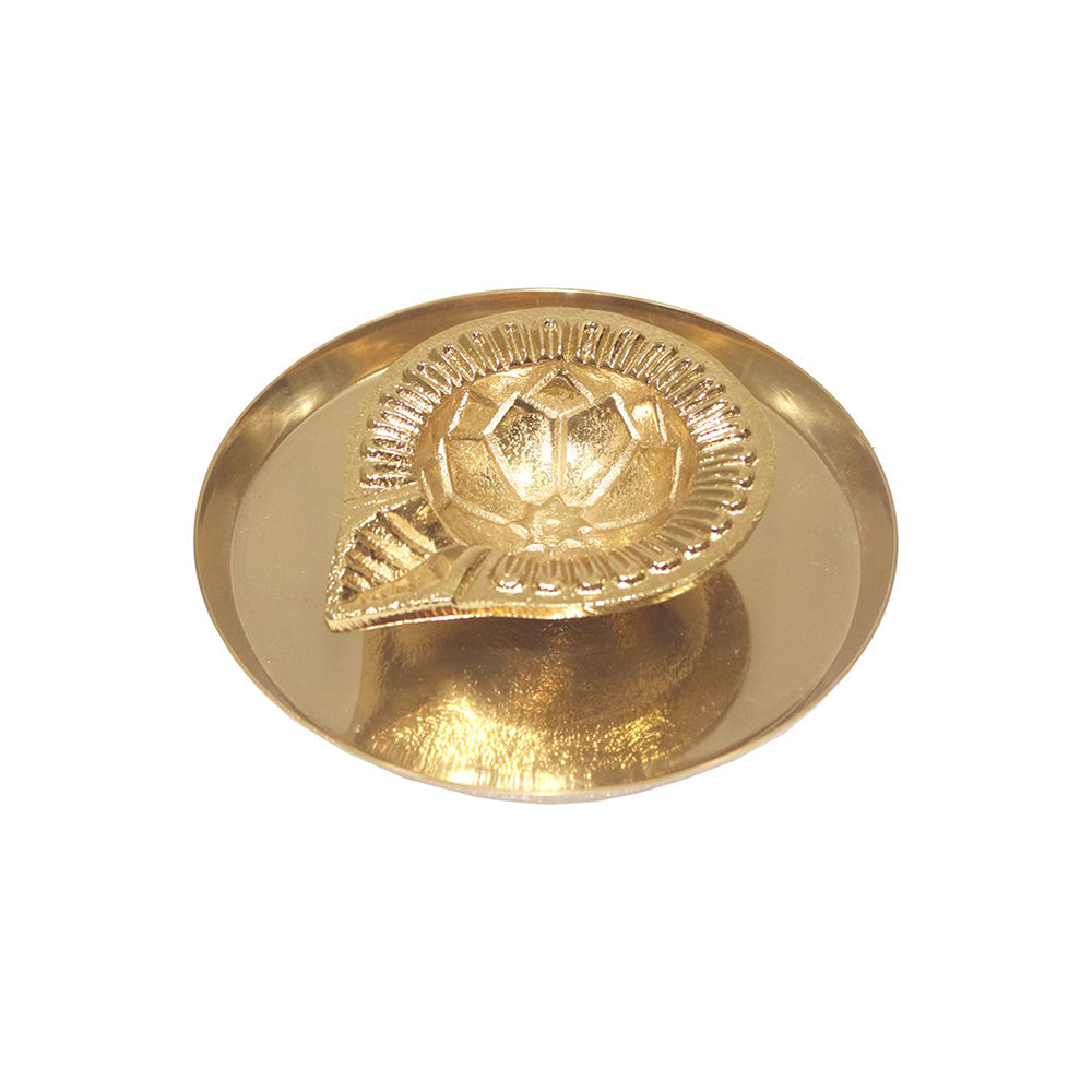 Metal Diya With Plate - Gold