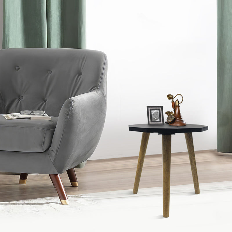 Tripod Wooden Side Table - Black & Natural