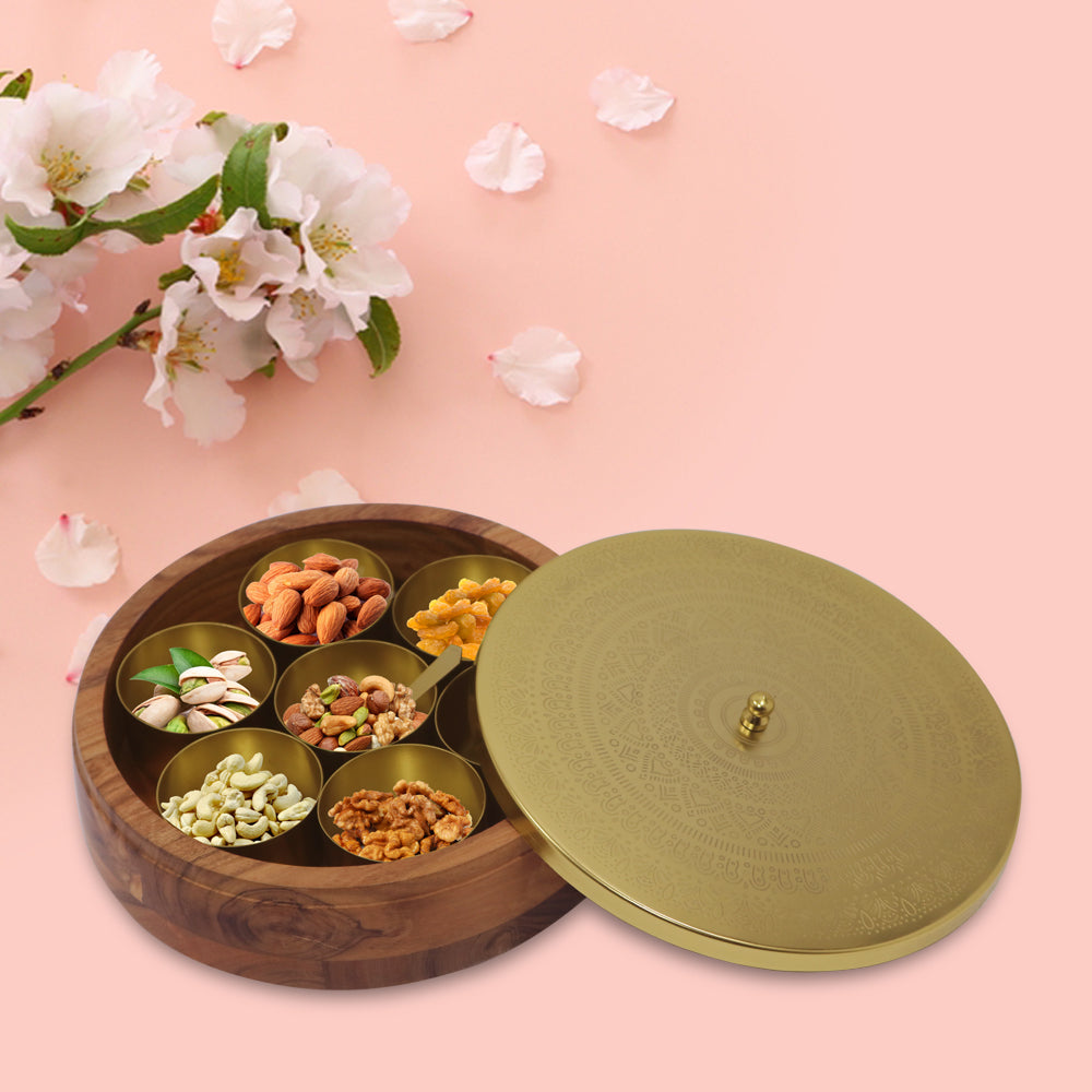 Wooden Spice Box/ Masala Box with Metal Lid