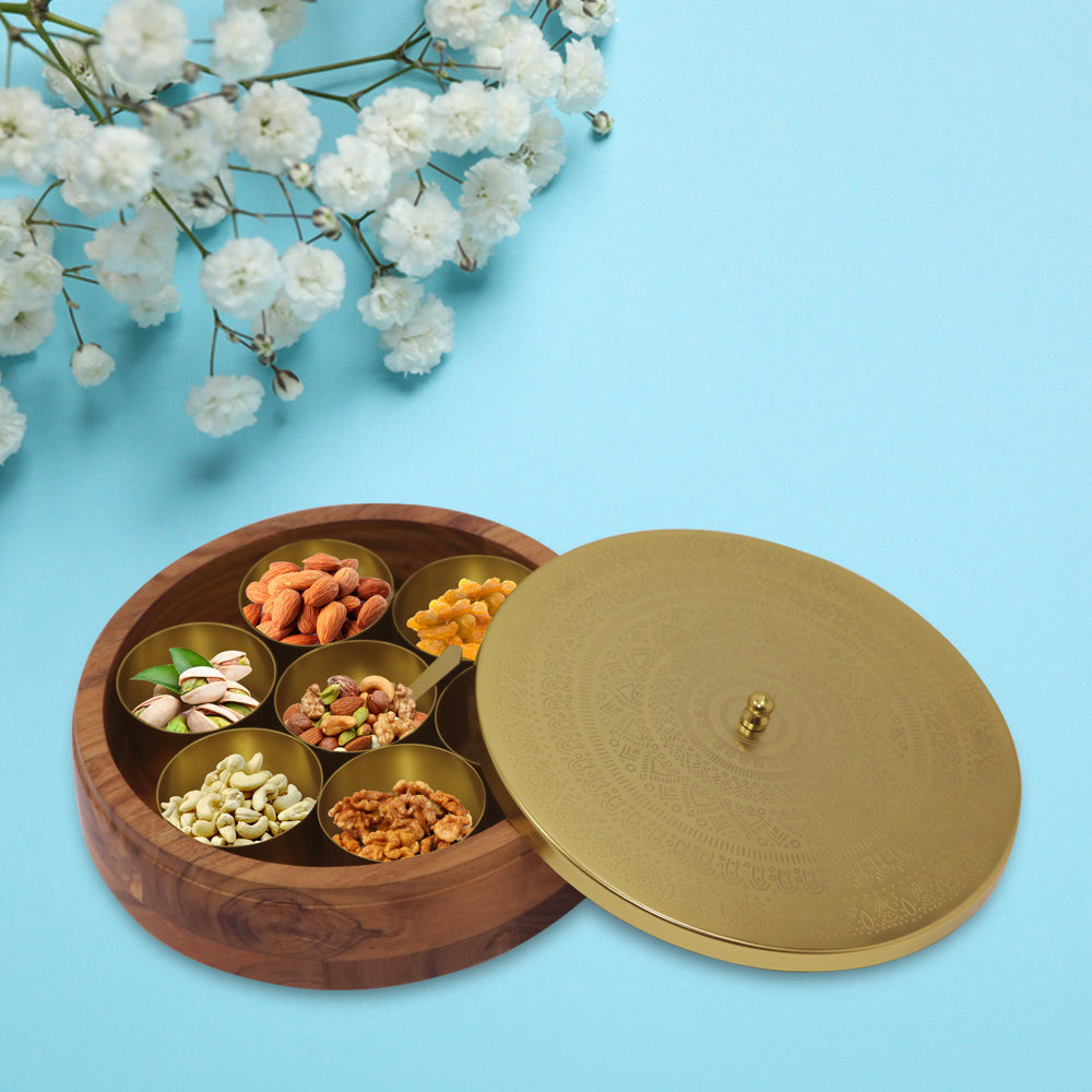 Wooden Spice Box/ Masala Box with Metal Lid