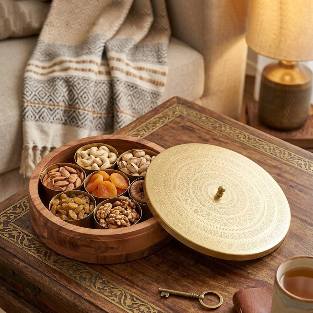 Wooden Storage Box With Floral Lid - Brown