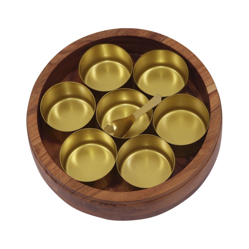 Wooden Spice Box/ Masala Box with Metal Lid