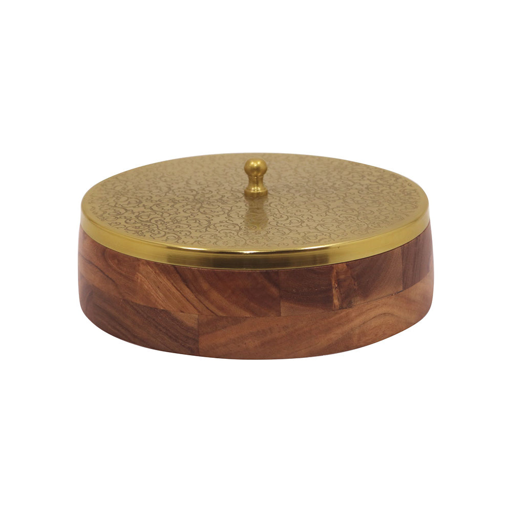 Wooden Storage Box With Lid - Brown & Gold