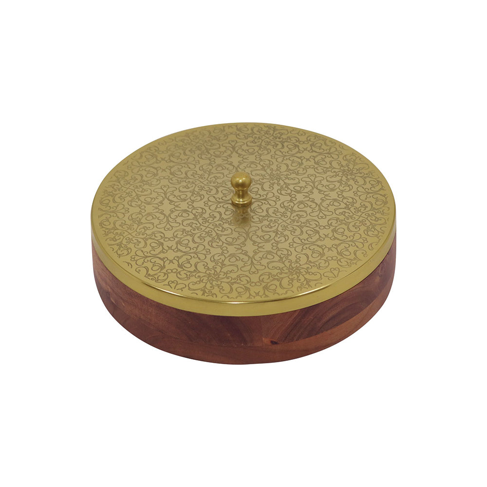 Wooden Storage Box With Lid - Brown & Gold