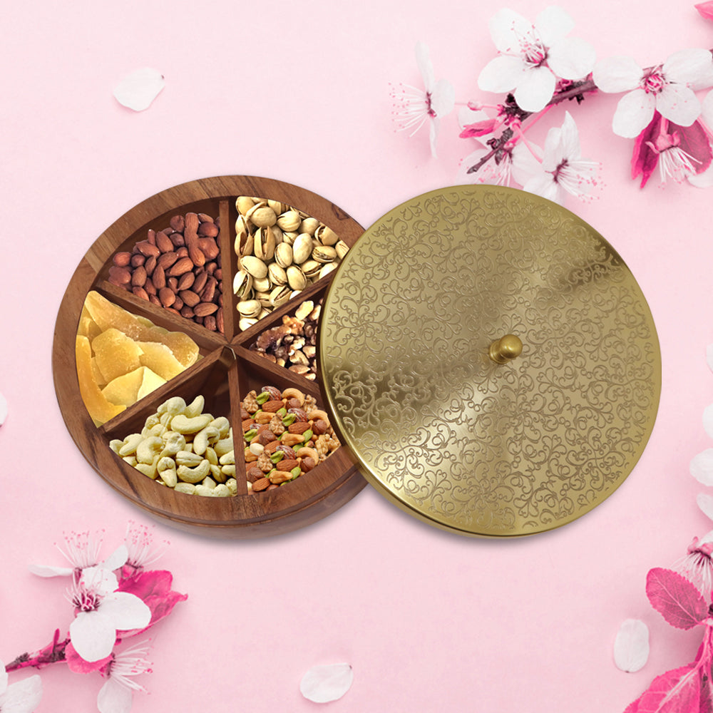 Wooden Dry Fruit Box/ Masala Box with Metal Lid