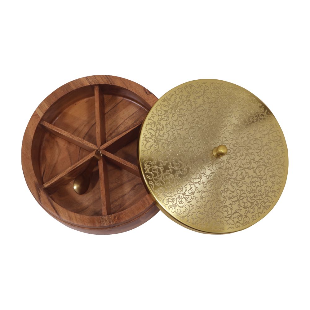 Wooden Dry Fruit Box/ Masala Box with Metal Lid