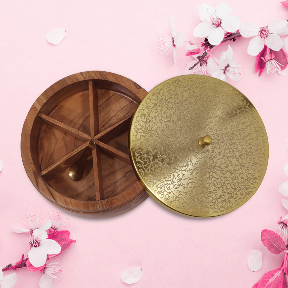 Wooden Dry Fruit Box/ Masala Box with Metal Lid