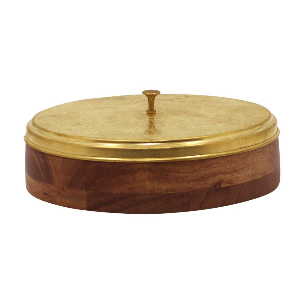 Wooden Spice Box/ Masala Box with Brass Lid