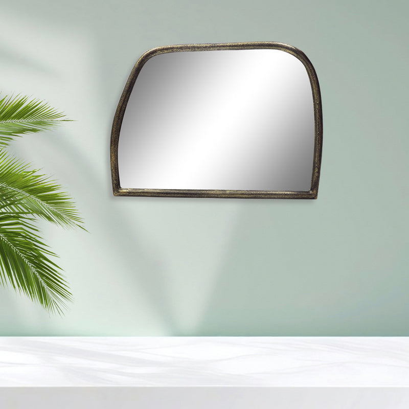 D-Shaped Wall Mirror With Metal Frame - Brown