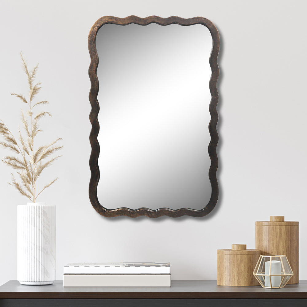 Wooden Rectangular Wall Hanging Mirror, Black