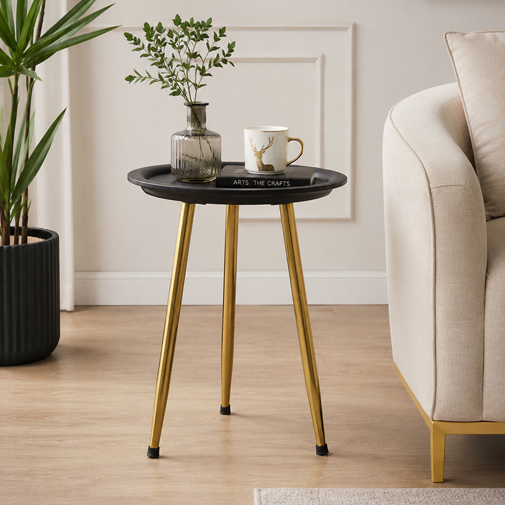 Tripod Wooden Side Table - Black & Gold