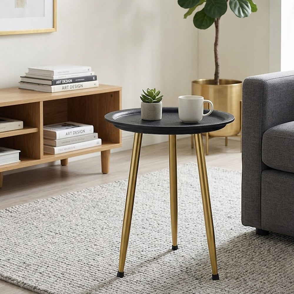 Tripod Wooden Side Table - Black & Gold