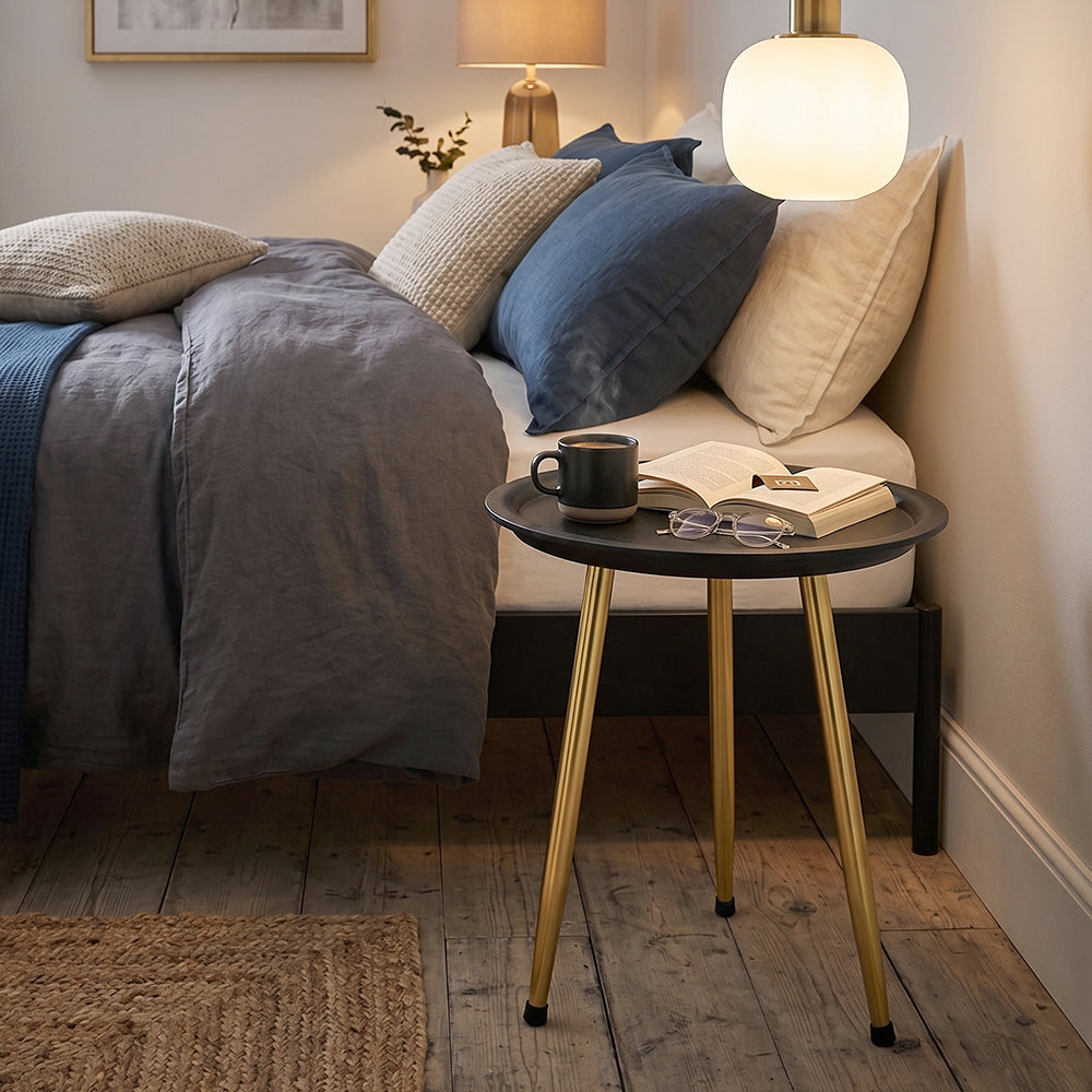 Tripod Wooden Side Table - Black & Gold