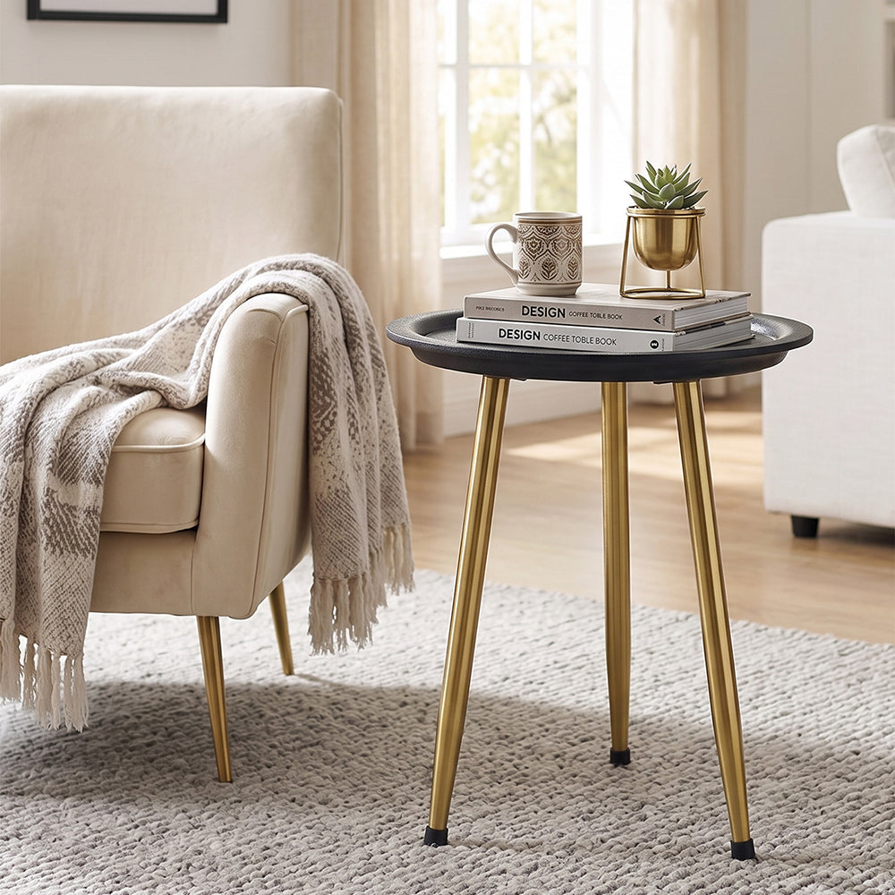 Tripod Wooden Side Table - Black & Gold