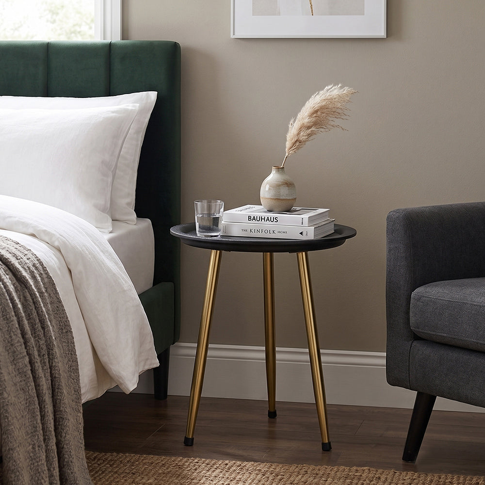 Tripod Wooden Side Table - Black & Gold