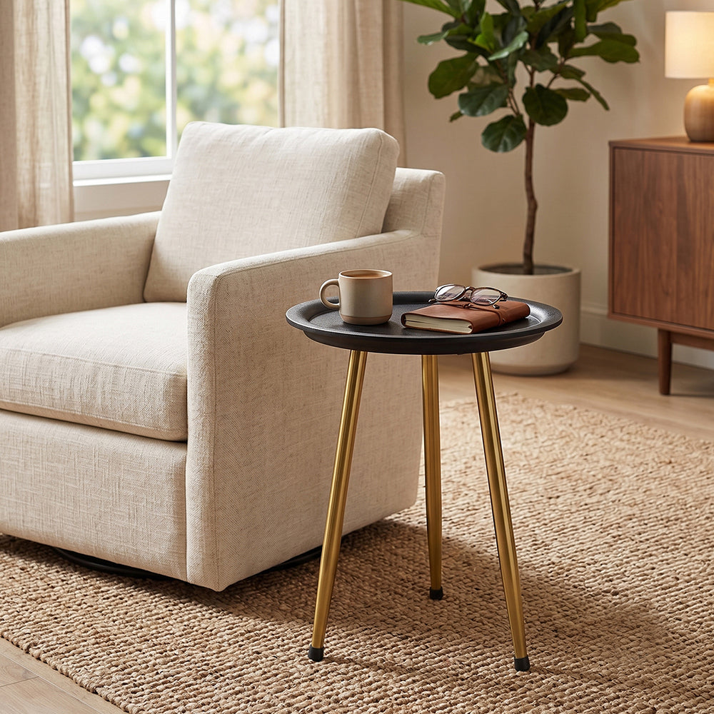 Tripod Wooden Side Table - Black & Gold