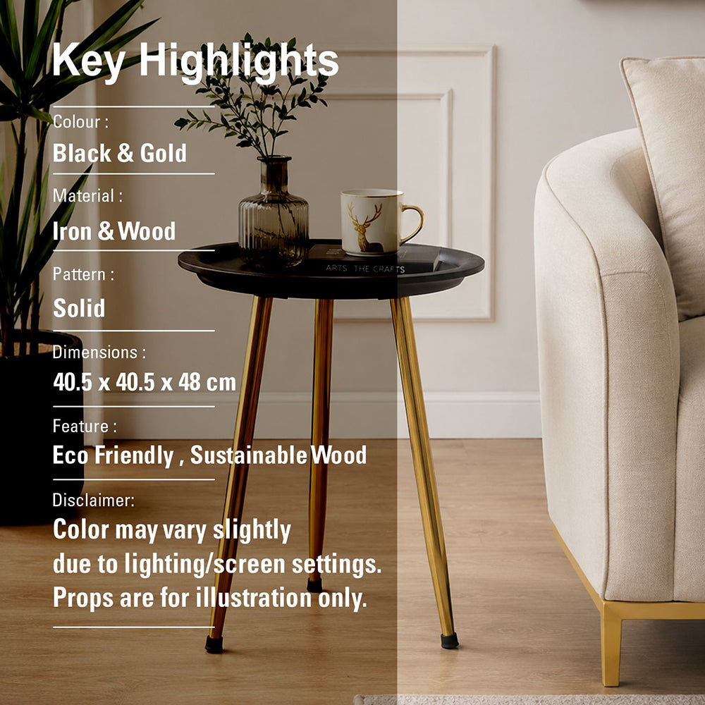 Tripod Wooden Side Table - Black & Gold