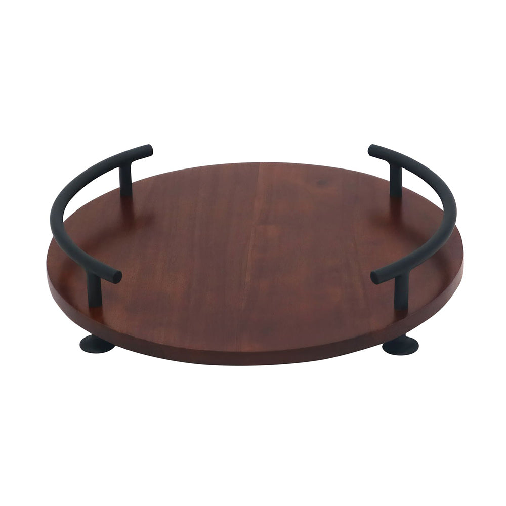 Wooden Serving Tray With Metal Handle