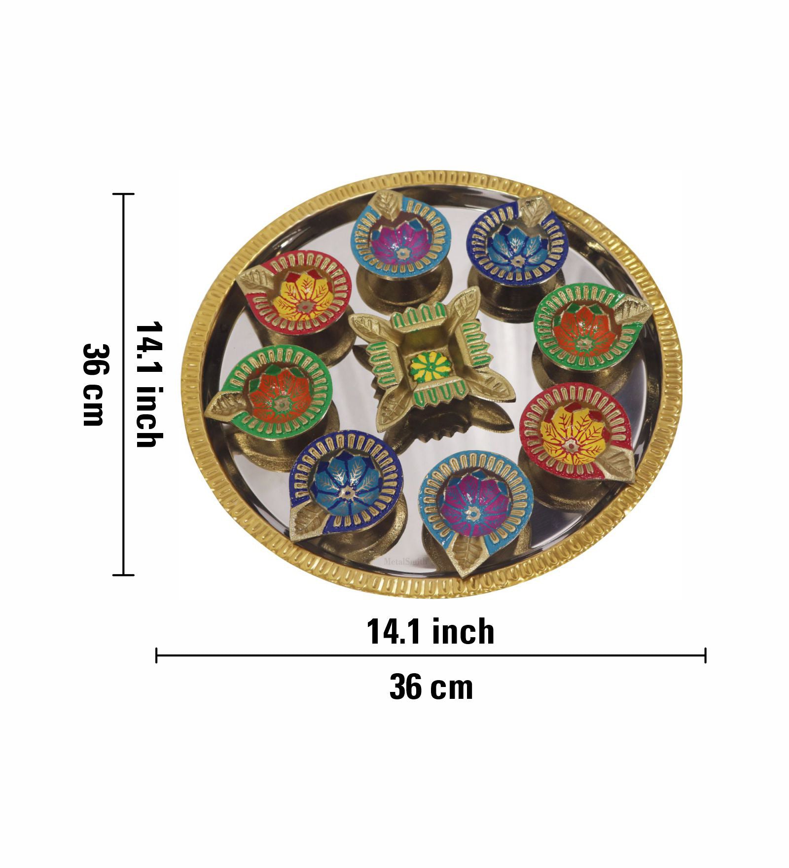 Diya Set With Thali For Décor And Pooja (Multicolor)