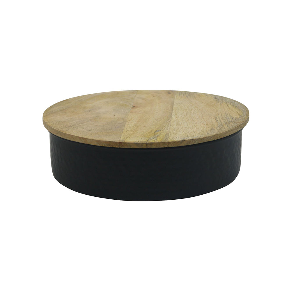 Metal Storage Box With Wooden Lid - Black
