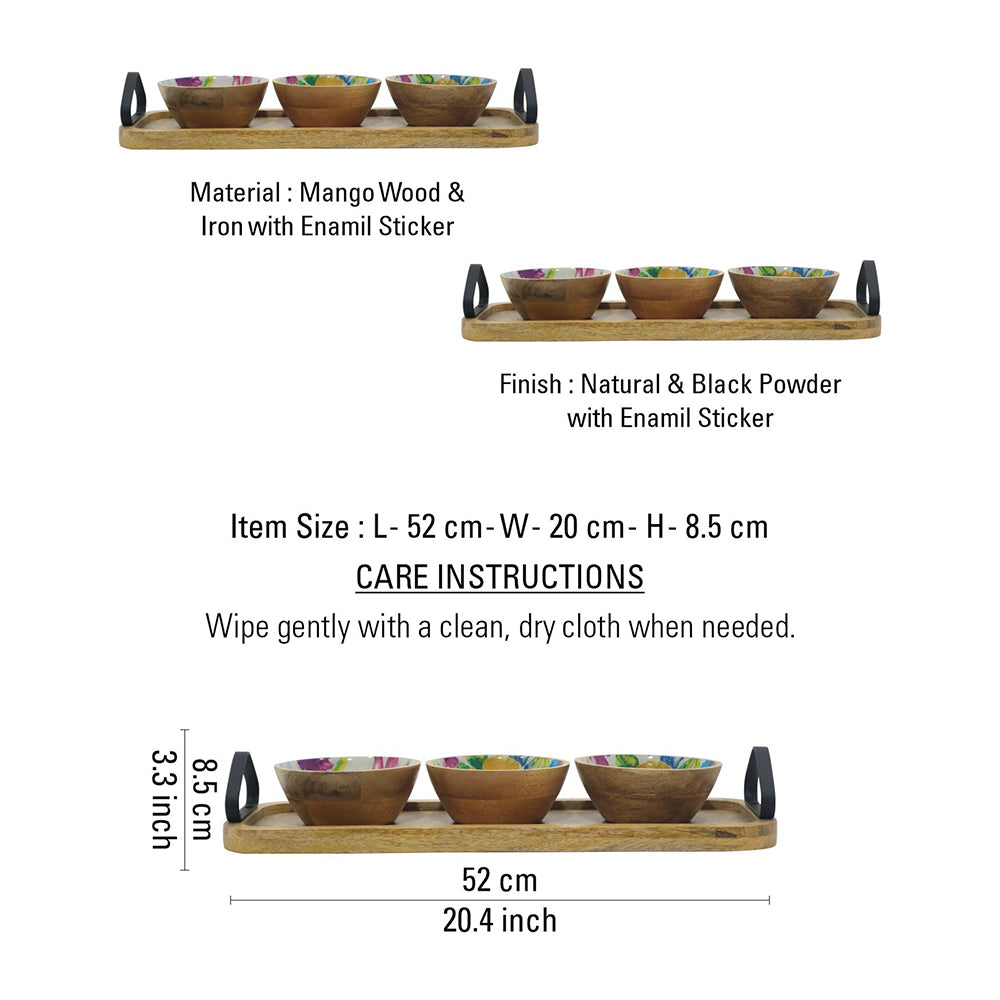 Wooden Serving Tray With Three Bowls
