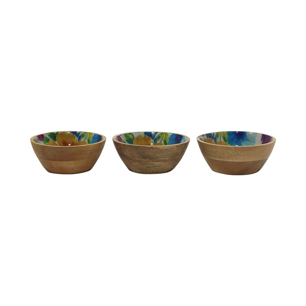 Wooden Serving Tray With Three Bowls