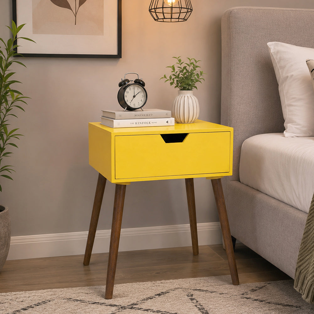 Alva Wooden Night Stand - Yellow