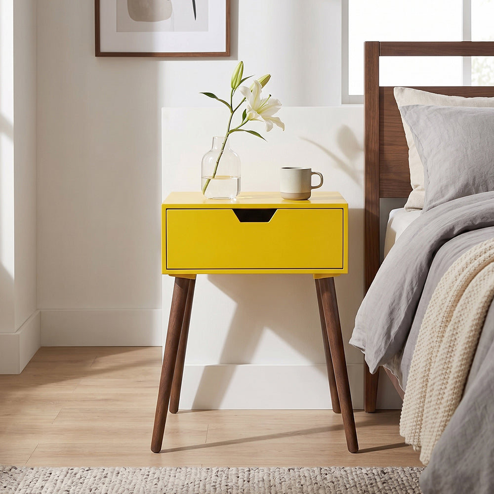 Alva Wooden Night Stand - Yellow