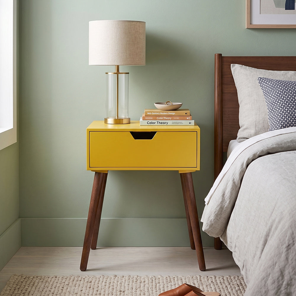 Alva Wooden Night Stand - Yellow