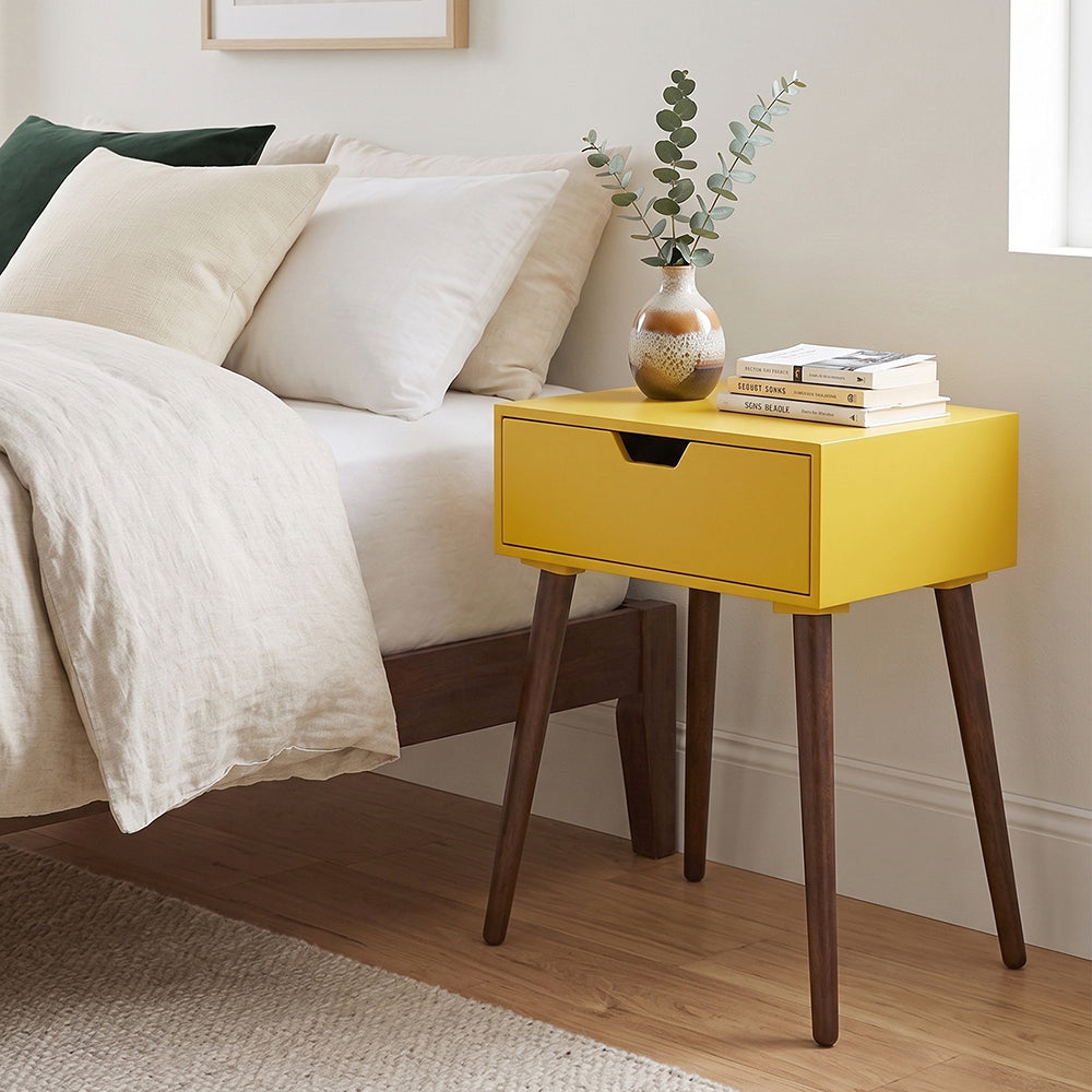 Alva Wooden Night Stand - Yellow
