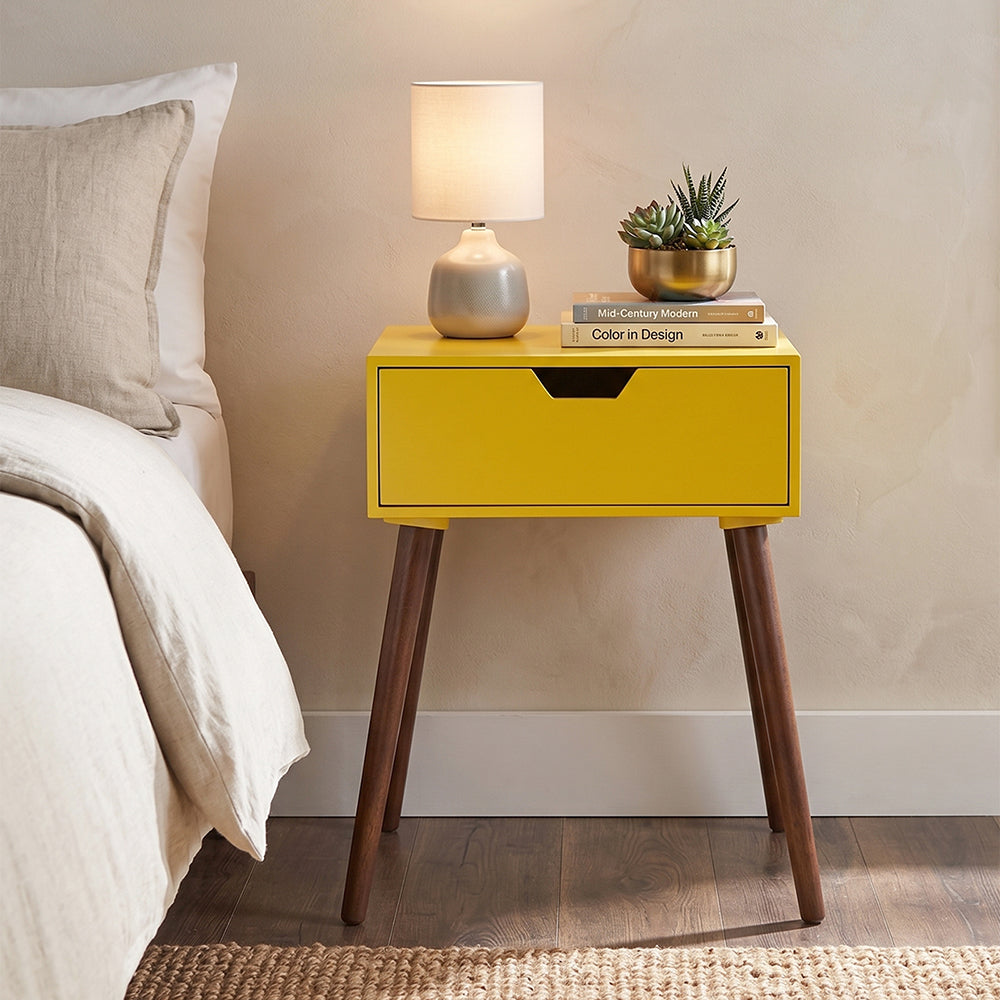 Alva Wooden Night Stand - Yellow