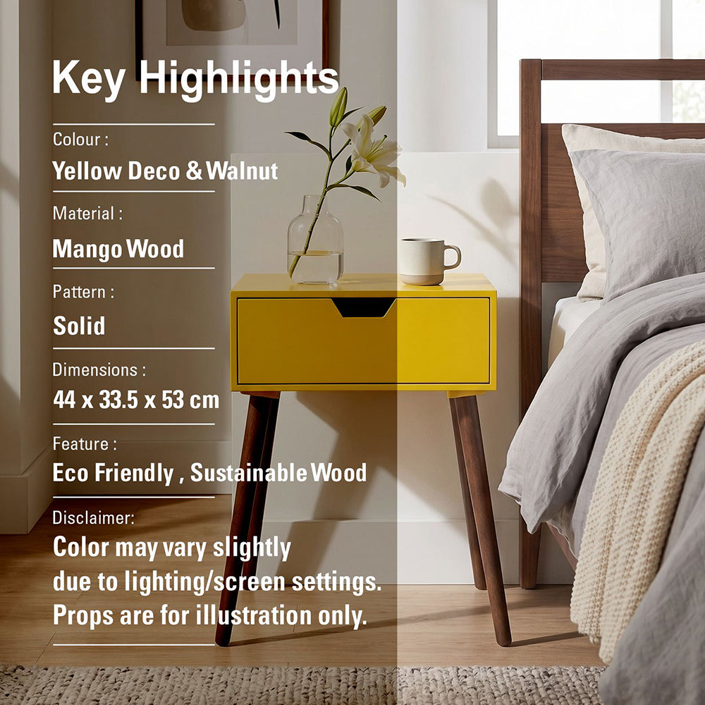 Alva Wooden Night Stand - Yellow