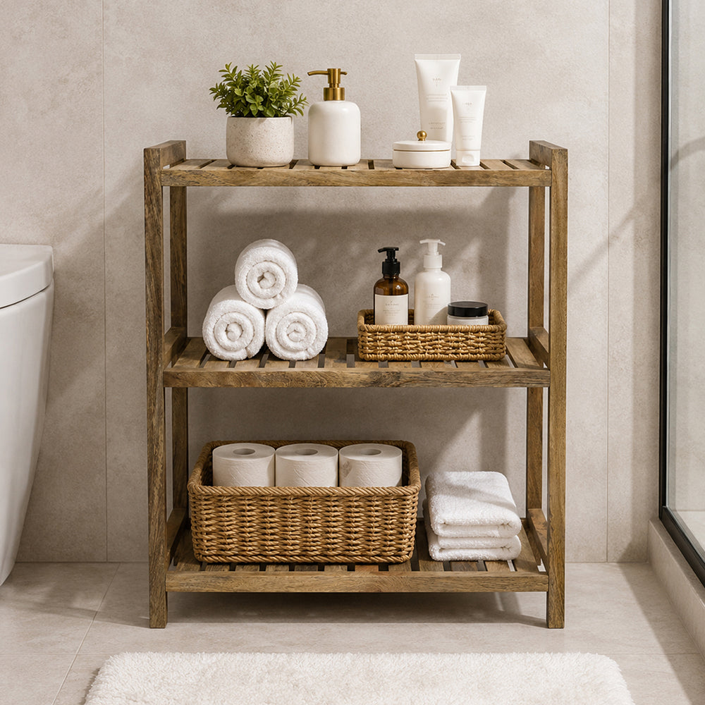 Wooden Storage Rack With 3 Shelves, Large - Natural