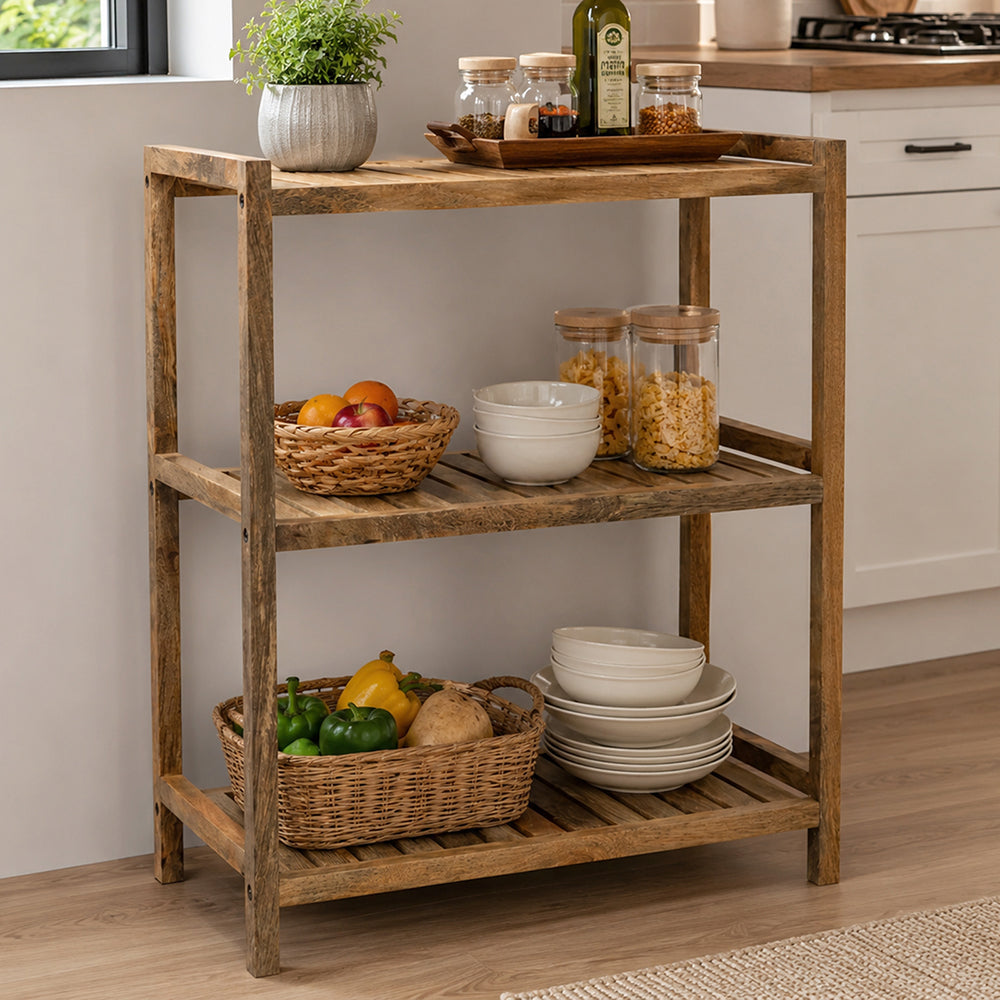 Wooden Storage Rack With 3 Shelves, Large - Natural