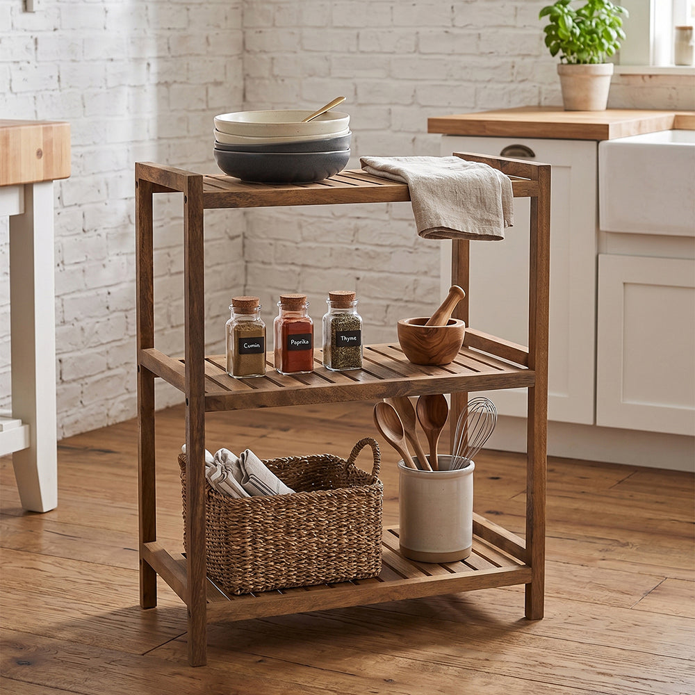 Wooden Storage Rack With 3 Shelves, Large - Natural
