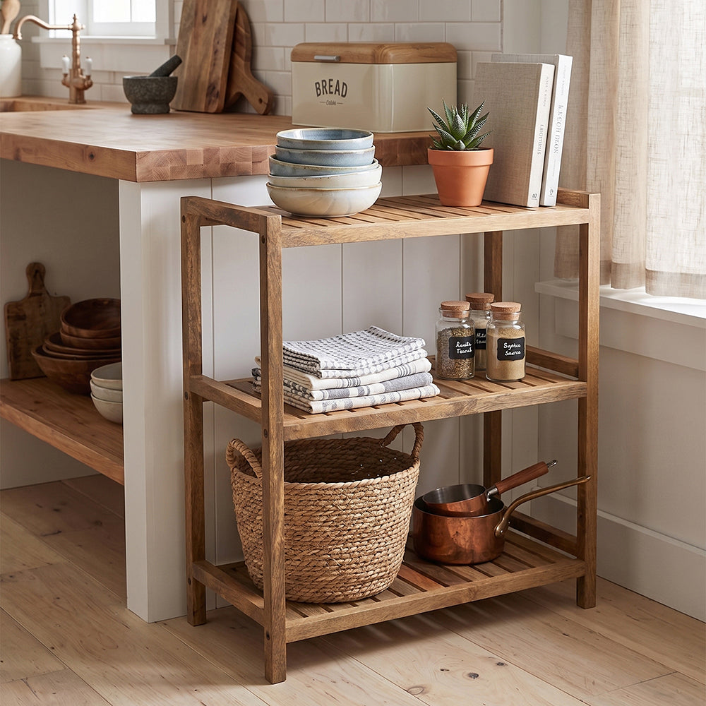 Wooden Storage Rack With 3 Shelves, Large - Natural