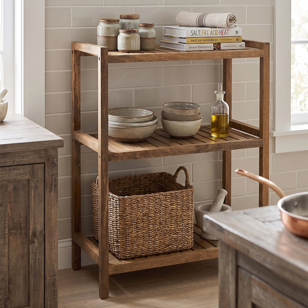 Wooden Storage Rack With 3 Shelves, Large - Natural